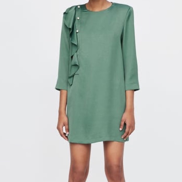 Zara | Dresses | Zara Sea Green Dress With Ruffles And Pearls | Poshmark